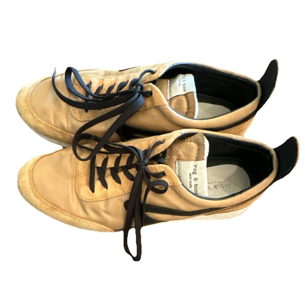 rag & bone Beige Black Sneakers Lace Up Suede Fabric Unisex Adults Size 39